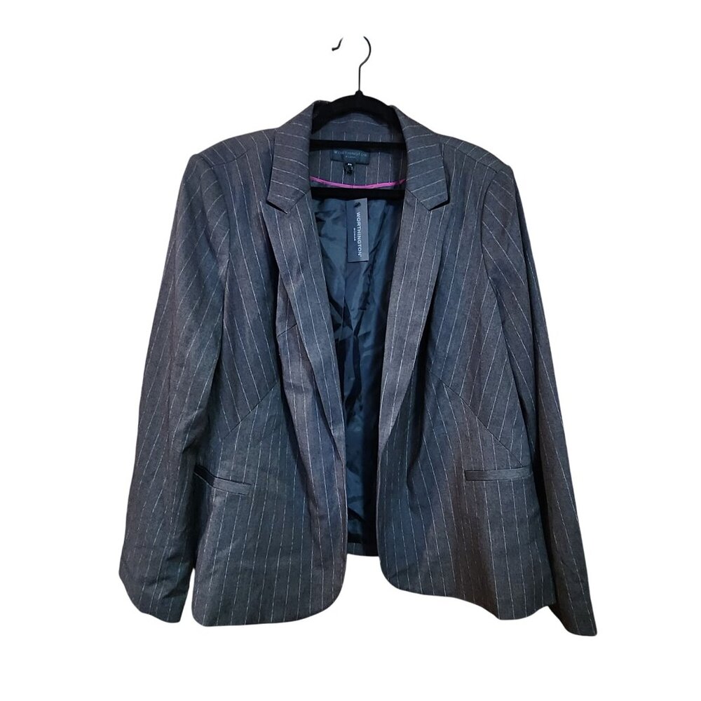 Worthington Womens Charcoal Chalk Stripe Blazer 2X Lightweight Polyester Blend N